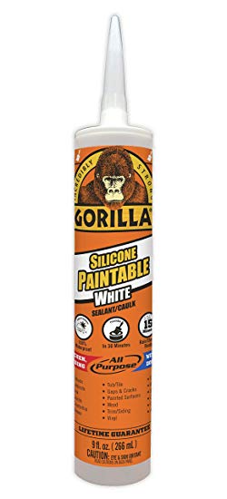 Gorilla Paintable Silicone Sealant Caulk, Waterproof and Mold & Mildew Resistant, 9 ounce Cartridge, White, (Pack of 1)