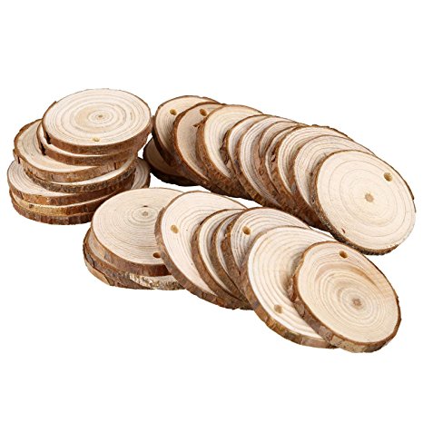 SOLEDI 30pcs Natural Wood Slices Round Discs Tree Bark Wooden Circles for DIY Crafts