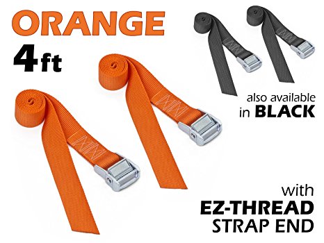 1½" x 4ft PowerTye Made in USA Heavy-Duty Lashing Strap with Heavy-Duty Buckle, Orange, 2-Pack