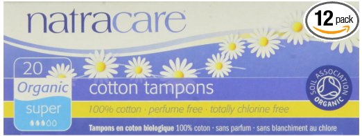 Natracare Organic All Cotton Tampons, Non-Applicator, Super, 20-Count Boxes (Pack of 12)