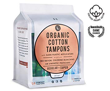 L. Organic Cotton Tampons with BPA-Free Applicators, Regular   Super Absorbency, 16 Count, 4 Pack