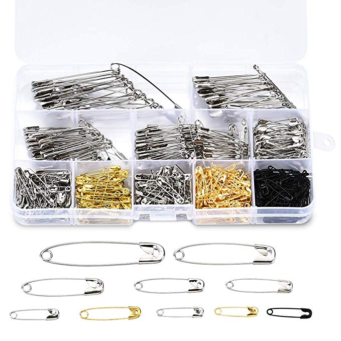 562 PCS Safety Pins Assorted, 7 Size Steel Safety Pin Large 54mm-19mm Durable Sewing Accessories Kit for Baby Clothing Crafts Arts