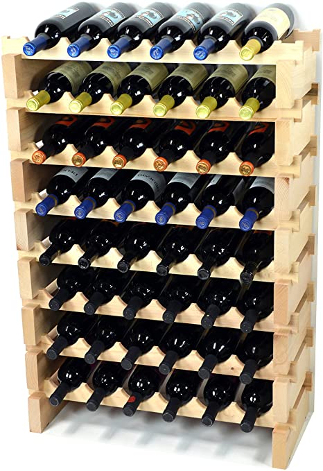 Modular Wine Rack Beechwood 24-72 Bottle Capacity 6 Bottles Across up to 12 Rows Newest Improved Model (48 Bottles - 8 Rows)