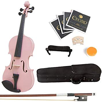 Mendini 4/4 MV-Pink Solid Wood Violin with Hard Case, Shoulder Rest, Bow, Rosin and Extra Strings (Full Size)