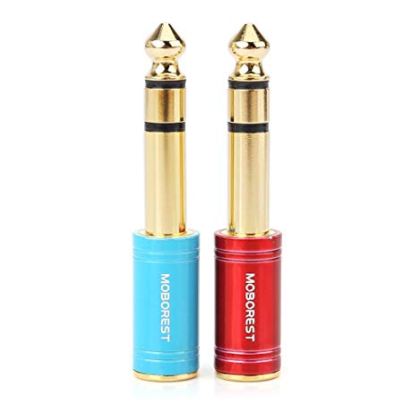 MOBOREST 6.35mm (1/4 inch) Male -3.5mm (1/8 in) Jack Stereo Female Adapter Conversion Plug, Adaptor Cable Copper (6.35M-3.5F, RED Blue)