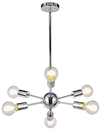 Modern Sputnik Chandelier Lighting 6 Lights Italian Designed Pendant Lighting Mid-Century Ceiling Light Fixture Chrome by VINLUZ