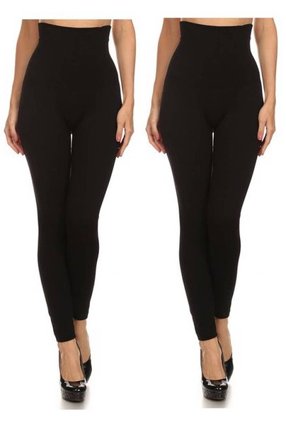 Womens Empire Waist Tummy Compression Control Top Leggings French Terry Lining