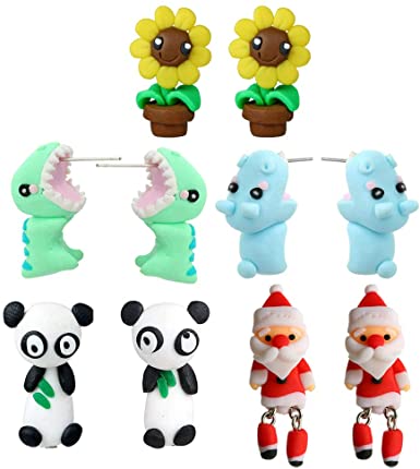 IYSHOUGONG 3D Clay Earrings Fashion Kawaii Soft Pottery Dog Earrings Fashion Simple Handmade Polymer Animal Stud Earrings for Girls Women