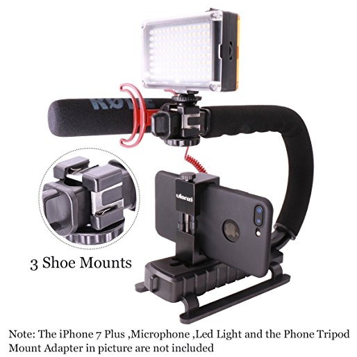 Video Action Stabilizer Stabilizing Handle Grip Rig with 3 Shoe Mounts Triple Head for iPhone 7 Plus Canon Nikon Sony Panasonic DSLR Camera / Camcorder