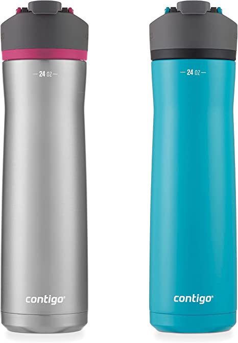 Contigo Cortland Chill 2.0 Water Bottle with AUTOSEAL Lid | Stainless Steel Water Bottle, 24 oz., 2-Pack, Juniper & Dragon Fruit