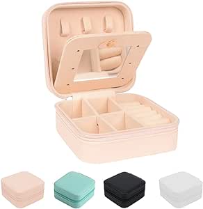 Small Jewelry Box, FOME Mini Travel Jewelry Box Organizer Travel Jewelry Case Jewelry Travel Organizer Display Storage Case with Mirror for Rings Earrings Necklace Bracelets Jewelry