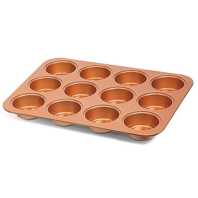 Copper Muffin Pan 12 Cup - Premium Nonstick, Even Baking, Dishwasher and Oven Safe