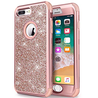 iPhone 8 Plus Case, iPhone 7 Plus Case, Hython Heavy Duty Defender Protective Case Bling Glitter Sparkle Hard Shell Armor Hybrid Shockproof Rubber Bumper Cover for iPhone 7 Plus/8 Plus - Rose Gold