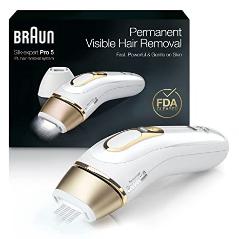 Braun IPL Hair Removal for Women and Men, New Silk Expert Pro 5 PL5157 FDA Cleared, for Body & Face, at-Home Permanent Hair Reduction, Alternative to Salon Laser Hair Removal, with Venus Razor, Pouch