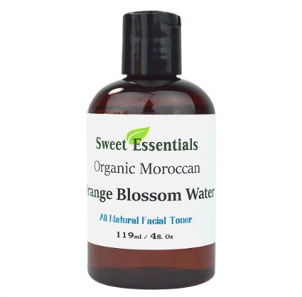 Premium 100% Pure Organic Moroccan Orange Blossom (Neroli) Water - 4oz - Imported From Morocco - (Also Edible) Rich in Vitamin A and C, it is Packed With Natural Antioxidants and Anti-Inflammatory Qualities. Perfect for Reviving, Hydrating and Rejuvenating Your Face and Neck - By Sweet Essentials