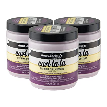 Aunt Jackie's Curls and Coils Curl La La Defining Curl Custard for Natural Hair Curls, Coils and Waves Enriched with shea Butter and Olive Oil, 15 oz, 3 Pack