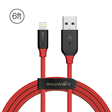 Apple MFi Certified Lightning to USB Charger Braided Cable BlitzWolf 6ft Data Fast Charging Cord Connector for iPhone 7 / 7 Plus/ 6s / 6s Plus / 6 / 5 /5s/ 5c,iPad Air, iPad Pro, iPad mini, iPod