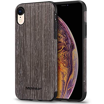 Mthinkor Compatible with iPhone XR Case Soft Wood Slim Case (Black Apricot Wood)