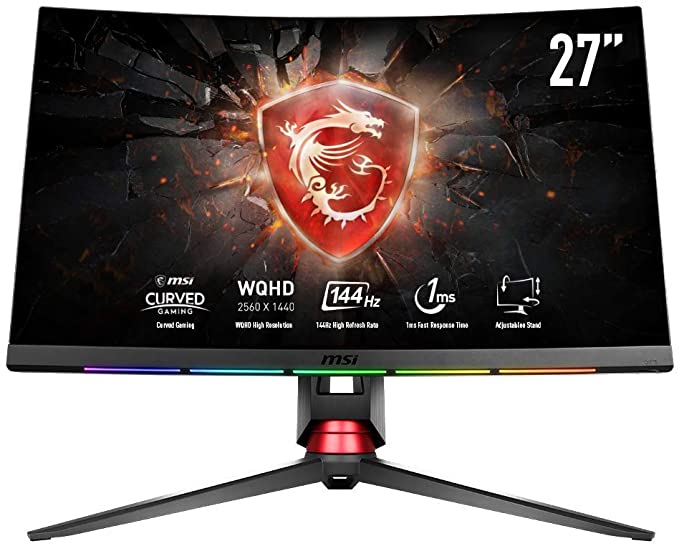 MSI Optix MPG27CQ2 Curved Gaming Monitor 27 Inch, WQHD, VA, 144 Hz, 1ms, 2560 x 1440, 1440p, 1800R, RGB Mystic Light, DisplayPort, HDMI, AMD FreeSync