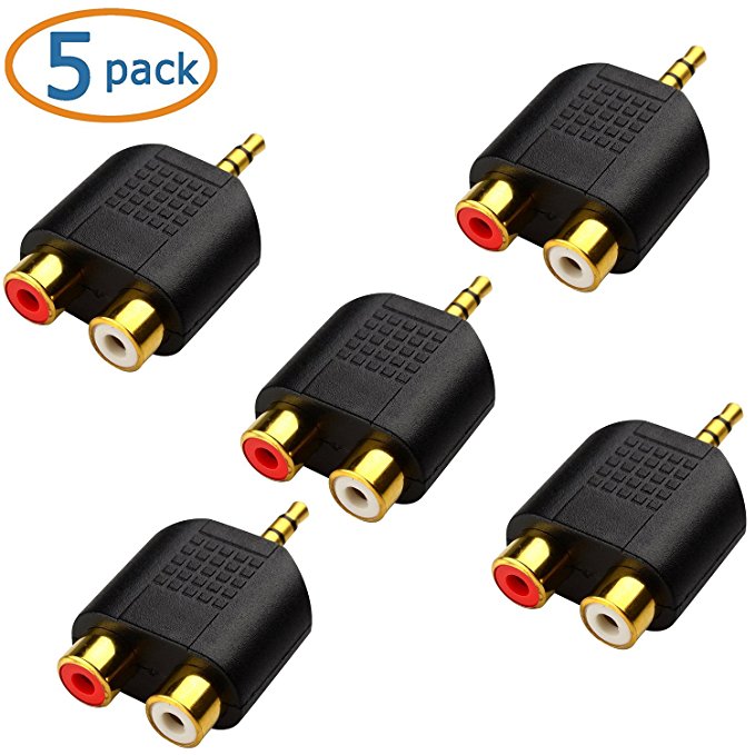 Warmstor 5-Pack Gold Plated Gold Plated 3.5mm Male (Stereo Plug) to 2 RCA Female Adapter Y Splitter