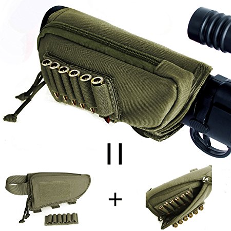 Tactical Buttstock Cheek Holder with Zippered Utility Pouch and Ammo Carrier for Refiles