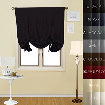 Prestige Home Fashion Thermal Insulated Blackout Tie-Up Window Shade - Rod Pocket - Black - 42"W x 63"L, 1 Panel