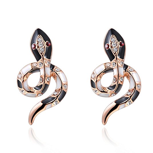 Women's Rose Gold Earrings Jewelry Stud Dangle Black Snake Ear-Rings