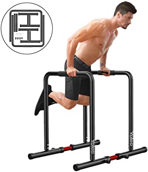 YOLEO Adjustable Dip Bar- 500lbs Dip Station Portable Functional Fitness Bar with Safety Connector, Heavy Duty Dip Stand Body Press Bar Parallette Exercise Bar Workout Equalizer for Calisthenics-Black