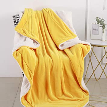 CozyLux Sherpa Fleece Blanket Throw Size Yellow 50" x 60" Soft Lightweight Fuzzy Reversible Throws Cozy Warm Thick Plush Blankets Luxury Microfiber Bed Blanket for Travel Camping Couch Sofa Chair