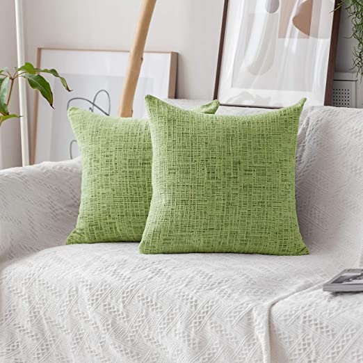 Home Brilliant Decorative Accent Pillow Covers Striped Chenille Velvet Cushion Cover for Couch, 2 Pack, 18x18-inch (45cm), Apple Green