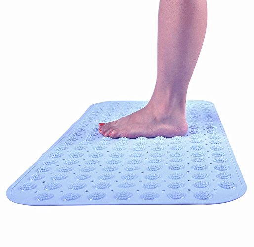 JYPC Non Slip Bath Mat | Odor-Free, Soft Natural TPR Rubber Shower Mat with Massage Ball, Anti-Bacterial, 15" x 30", Fits Any Size Bath Tub (Blue)
