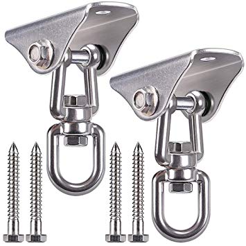SELEWARE Set of 2 Permanent Antirust SUS304 Stainless Steel Heavy Duty 360° Swivel Swing Hanger, 2000 lb Capacity Playground Porch Swing Set with Screws for Chair Yoga Hammock Rope Tire Pod Bed Swing