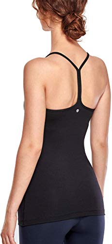 CRZ YOGA Women's Spaghetti Strap Workout Tank Tops with Built in Bra Sports Camisole Compression Long Length