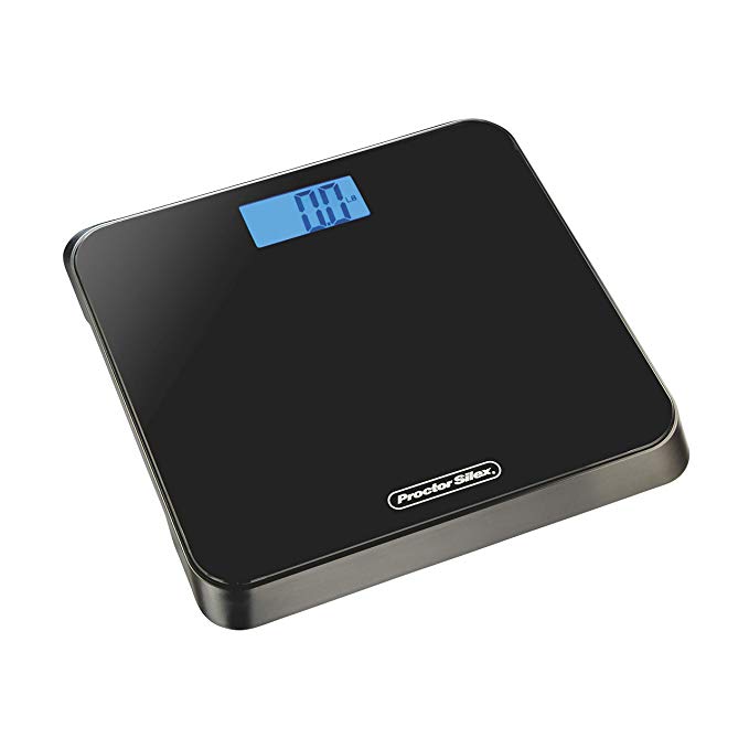 Proctor Silex 86550 Digital Body Weight Bathroom Scale, Step-on Technology, Large LCD Display, Black