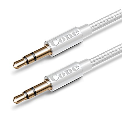 Cone (2 pack) 6.6 Ft Nylon Audio Cable ,3.5mm Aux Cord , Auxiliary / Aux Cable for Car / home Stereo ,Beats Headphone,iphone,Computer,Speaker,MP3 Players ( Silver )