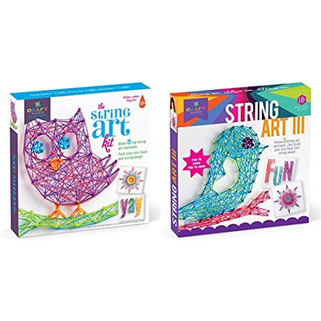 Craft-tastic – String Art Kit – Craft Kit Makes 3 Large String Art Canvases – Owl Edition & – String Art Kit – Craft Kit Makes 3 Large String Art Canvases – Bird Edition