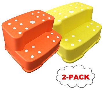 2-PACK Orange and Yellow Tenby Living Extra-Wide Extra-Tall Jumbo Step Stool with Removable Non-Slip Caps & Rubber Grips