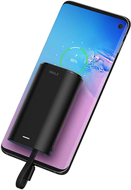 iWALK Portable Charger 9000mAh Ultra-Compact Power Bank with Built-in USB C Cable, Compatible with Samsung Galaxy S10,S9,S8,Note 10,Moto Z3/2,LG V35/G8, Nintendo Switch, Google Pixel,OnePlus, Black