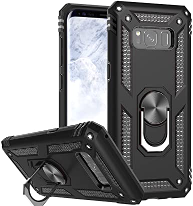 LeYi for Samsung Galaxy S8 Case, S8 Phone Case Ring Kickstand for Men Military Grade Bumper Hard TPU Heavy Duty Shockproof Full Body Silicone Protective Cover for Samsung Galaxy S8 Black