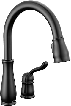 Delta Faucet Leland Pull Down Kitchen Faucet, Black Kitchen Faucets with Pull Down Sprayer, Kitchen Sink Faucet, Magnetic Docking Spray Head, 1.8 GPM Water Flow, Matte Black 978-BL-DST