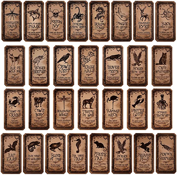 120 Pieces Animal Apothecary Bottle Labels Stickers Potions Labels Halloween Medicine Bottle Label Stickers Vintage Laminated Stickers Decoration for Party Supplies and Photo Props (30 Styles)