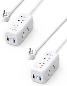 2 Pack Anker USB C Power Strip Surge Protector(300J),6 Outlets and 20W Power Delivery for iPhone 15/15 Plus/15 Pro/15 Pro Max, 3-Side Outlet Extender, 5ft Extension Cord, for School,Home,Office Listed