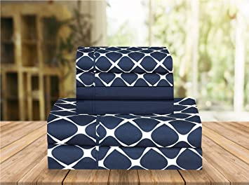 Elegant Comfort Luxury Soft Bed Sheets Bloomingdale Pattern 1500 Thread Count Percale Egyptian Quality Softness Wrinkle and Fade Resistant (6-Piece) Bedding Set, California King, Navy Blue