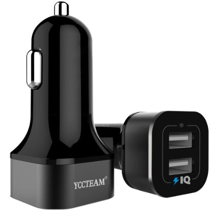 [Top Rated Car Charger] YCCTEAM Dual USB Car Adapter (4.8A / 24W, iSmart Charging, Built-in Safety Protection) for iPhone 6s / 6s Plus, iPad Pro / Air 2 / Mini 4, Galaxy S7 / S6 Edge / Note 5 and More (Black)