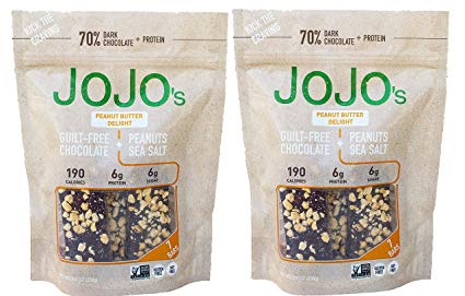 JOJO's Guilt Free Peanut Butter Delight Dark Chocolate | 14 - 1.2 oz Bars | Keto, Vegan and Paleo Friendly, Non GMO Gluten Free Healthy Snacks, Low Sugar Chocolate with Plant Based Protein | 2 Bags