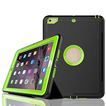 iPad 6th/5th Generation Case,iPad 9.7 Case 2018/2017,Model(A1893/A1954/A1822/A1823),with a Seperated Plastic Screen Protector,Three Layer Heavy Duty Shockproof Protective Stand Case(Green)