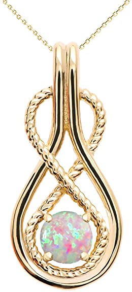 Infinity Rope October Birthstone Opal 14k Yellow Gold Pendant Necklace