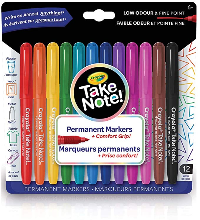 Crayola Take Note! Permanent Markers 12 Count Arts & Crafts