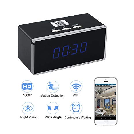 WIFI Spy Camera Clock HD 1080P TANGMI Nanny Cam P2P Wireless Security Camcorder Motion Detection Video Surveillance Recorder 140°Wide View Angle iOS Android APP Remote Control