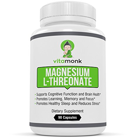 Magnesium L-Threonate by Vitamonk - Cognitive Function and Brain Health Support - 90 Capsules